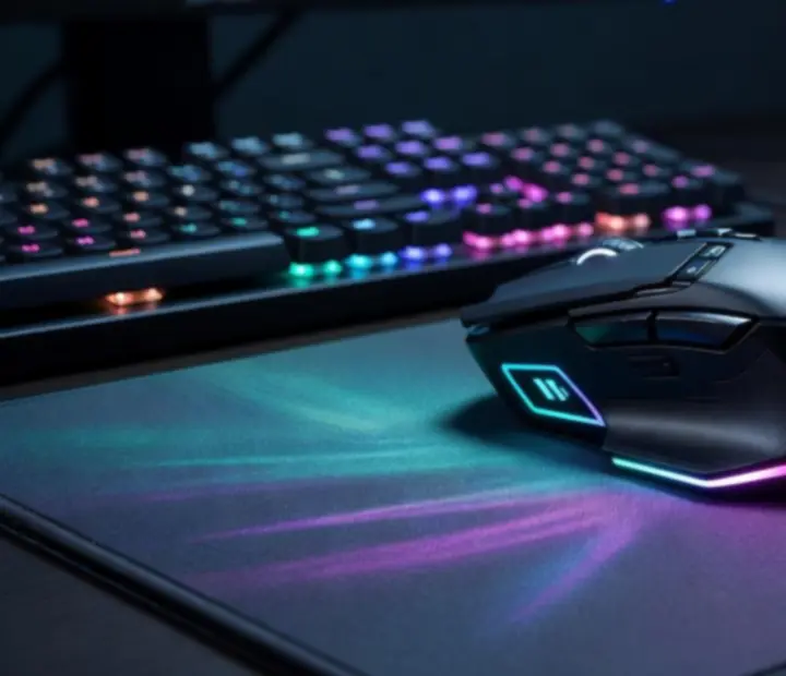 Zbliżenie na gamingową myszkę z podświetleniem RGB